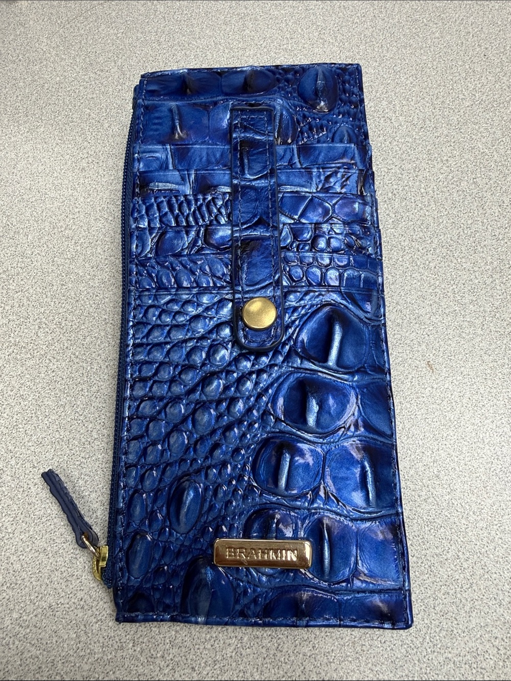 Brahmin Metallic Vista Blue Ombré Melbourne Croc-Embossed Leather Wallet
